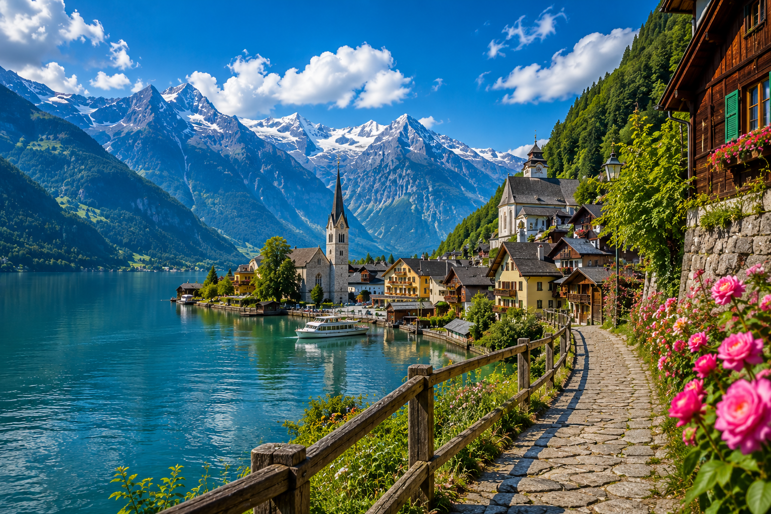 Scenic Swiss alpine landscape with mountain reflections and wildflowers during a Zurich Day Tour experience.