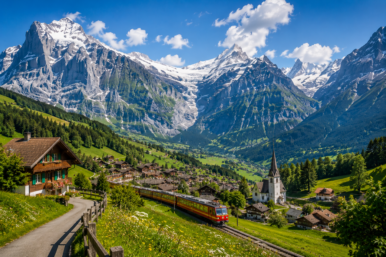 Scenic Swiss alpine landscape with mountain reflections and wildflowers during a Zurich Day Tour experience.